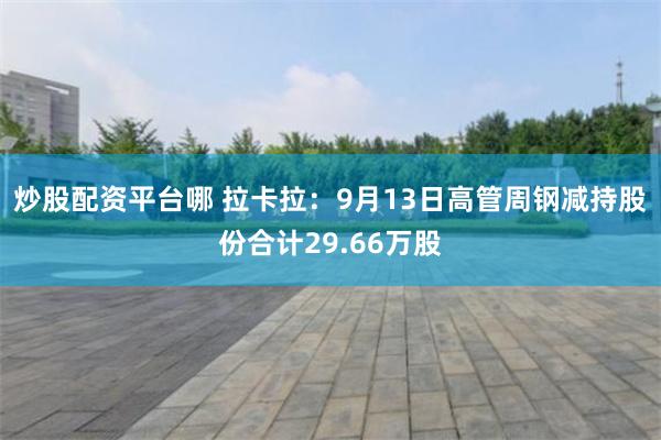 炒股配资平台哪 拉卡拉：9月13日高管周钢减持股份合计29.66万股